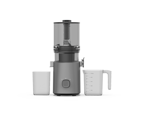 HJ303 extractor de jugo de masticación lenta de color gris plateado con una calavera ancha de 155 mm para piña entera, motor de 200 W, taza de jugo de 1000 ml, <70 dB operación silenciosa