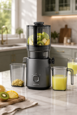 Licuadora Fresh Smart HJ303 de Extragrande y Extracción Lenta – La Licuadora de Fruta Entera que Tu Familia Merece con Tubo de 155mm, Tolva de 2400ml, Prensado en Frío de 200W y Autolimpieza