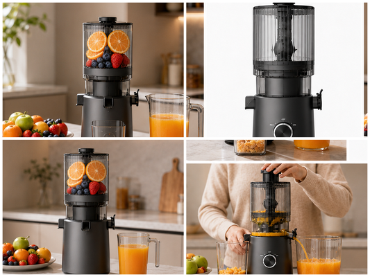 Licuadora Fresh Smart HJ303 Extra Ancha de Extracción Lenta – Por el amor al jugo fresco con conducto de 155 mm, tolva de 2400 ml, prensado en frío de 200 W y autolimpieza