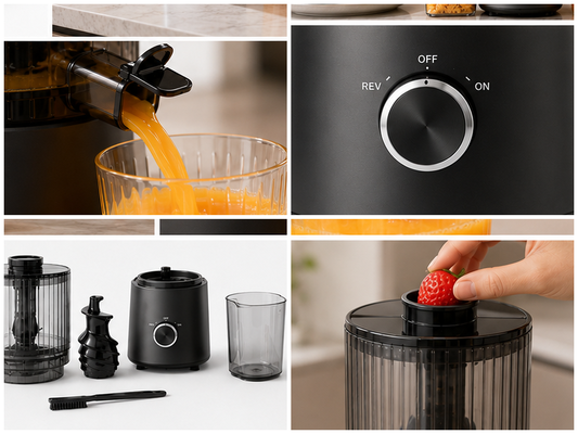 Licuadora Fresh Smart HJ303 Extra Ancha de Extracción Lenta – Por el amor al jugo fresco con conducto de 155 mm, tolva de 2400 ml, prensado en frío de 200 W y autolimpieza