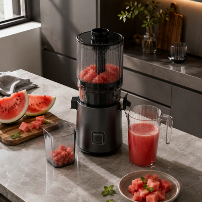 Licuadora Fresh Smart HJ303 de Extragrande Ancho y Extracción Lenta – El Arte de Hacer Jugos Sin Esfuerzo con Boquilla de 155 mm, Tolva de 2400 ml, Prensado en Frío de 200 W y Autolimpieza