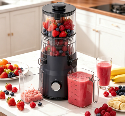 Exprimidor Compacto de Prensado Lento Inteligente HJ103A de Fresh – Haz Cada Mañana Más Colorida con Boquilla Ancha de 135mm, Prensado en Frío de 200W y Autolimpieza