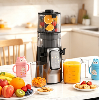 Fresco Smart HJ102D Exprimidor versátil de masticación lenta Solución de cocina 6-en-1 con calavera ancha de 135 mm, prensa en frío de 200 W y autolimpieza para creaciones sanas interminables
