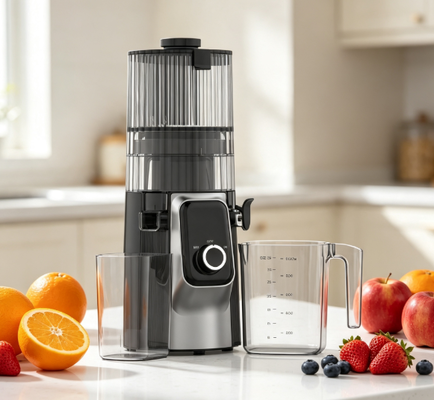 Licuadora de Extracción Lenta HJ102C Fresh Smart – La Licuadora Que Te Ayuda a Empezar Fresco Cada Mañana con 3 Velocidades Ajustables, Boquilla Ancha de 135 mm, Prensado en Frío de 200 W y Autolimpieza