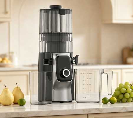 Licuadora de Extracción Lenta HJ102C Fresh Smart – La Licuadora Que Te Ayuda a Empezar Fresco Cada Mañana con 3 Velocidades Ajustables, Boquilla Ancha de 135 mm, Prensado en Frío de 200 W y Autolimpieza