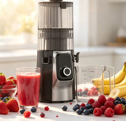 Fresco Smart HJ102C Exprimidor de masticación lenta El exprimidor que alimenta a toda su familia con 3 velocidades ajustables, calavera ancha de 135 mm, prensa en frío de 200W y autolimpieza