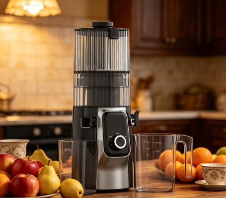 Licuadora Lenta Inteligente HJ102C de Prensa en Frío – La Licuadora Que Hace Que Tu Cocina Se Sienta Completa con 3 Velocidades Ajustables, Boquilla Ancha de 135 mm, Prensa en Frío de 200W y Autolimpieza