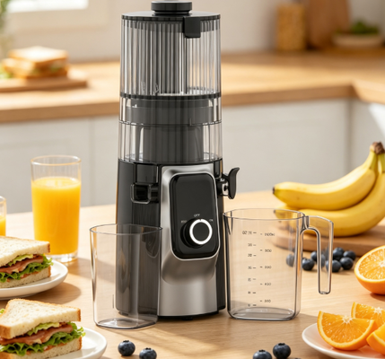 Fresco Smart HJ102C Exprimidor de masticación lenta El exprimidor que ama tus ingredientes tanto como tú con 3 velocidades ajustables, calavera ancha de 135 mm, prensa en frío de 200W y autolimpieza