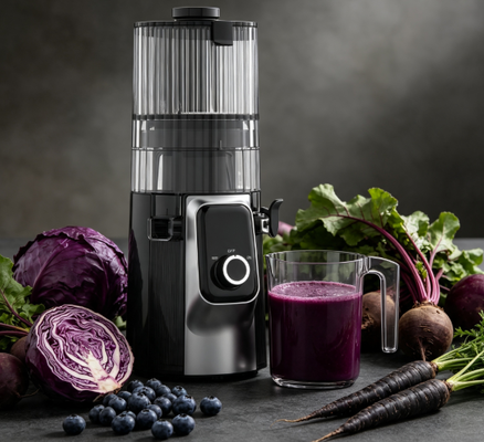 Fresh Smart HJ102C Exprimidor de masticación lenta El Exprimidor que te da el poder de elección con 3 velocidades ajustables, salpicadero ancho de 135 mm, prensa en frío de 200W y autolimpieza