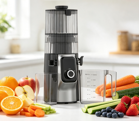 Fresco Smart HJ102C Exprimidor de masticación lenta   El exprimidor que hace que una vida saludable sea inolvidable con 3 velocidades ajustables, calavera ancha de 135 mm, prensa en frío de 200W y autolimpieza