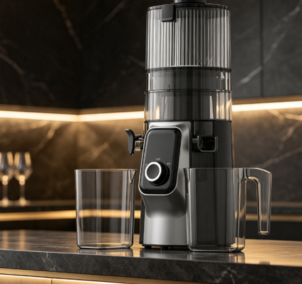 Fresco Smart HJ102C Exprimidor de masticación lenta El exprimidor que hace que el bienestar se sienta maravilloso con 3 velocidades ajustables, salpicadero de 135 mm de ancho, prensa en frío de 200W y autolimpieza