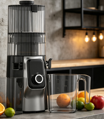Fresco Smart HJ102C Exprimidor de masticación lenta   El exprimidor que ama a cada ingrediente con 3 velocidades ajustables, salpicadero de 135 mm de ancho, prensa en frío de 200W y autolimpieza