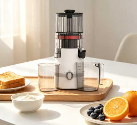 Fresh Smart HJ102B Slow Masticating Juicer donde el jugo fresco se encuentra con la alegría de la familia con chute de 135mm, prensa en frío de 200W, autolimpieza y cerradura de seguridad para el hogar