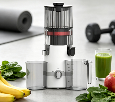 Fresco Smart HJ102B Exprimidor de masticación lenta La forma más inteligente y segura de extraer jugo fresco con una calavera de 135 mm, prensa en frío de 200 W, autolimpieza y diseño de cerradura familiar