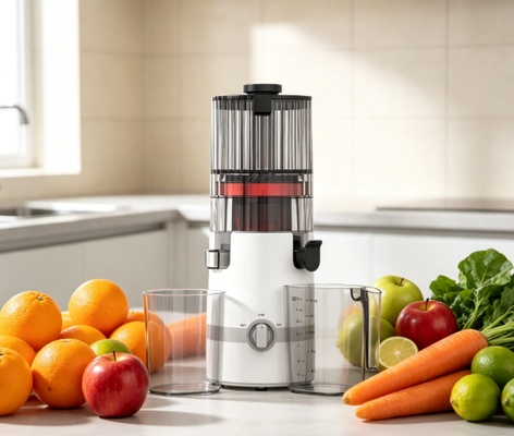 Extractor de Jugo Lento Inteligente HJ102B - Jugo Fresco, Familia Feliz, Vida Saludable con Tubo de 135mm, Prensado en Frío de 200W, Autolimpieza y Bloqueo de Seguridad