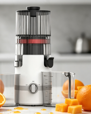Fresco Smart HJ102B Exprimidor de masticación lenta ️ Comida real, muy rápida, muy segura para su familia con calavera de 135 mm, prensa en frío de 200 W, autolimpieza y bloqueo