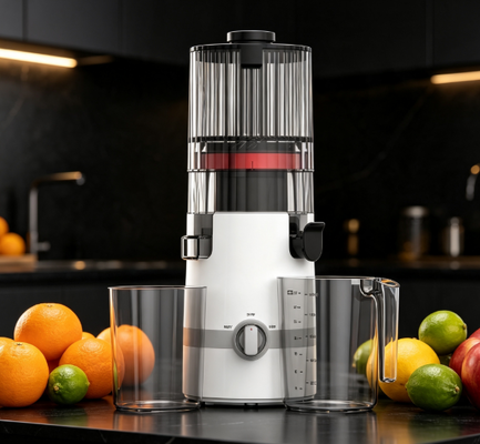 Fresco Smart HJ102B Exprimidor de masticación lenta La opción saludable para el corazón para su familia con una calavera de 135 mm, prensa en frío de 200 W, autolimpieza y bloqueo de seguridad