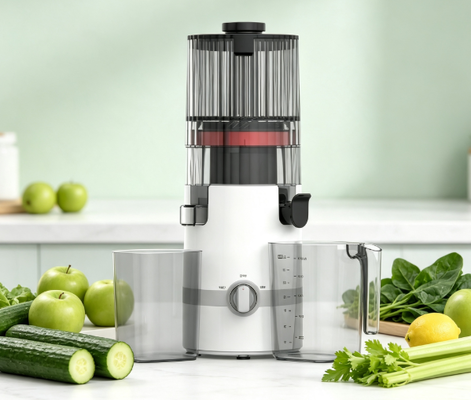 Fresco Smart HJ102B Exprimidor de masticación lenta ️ Jugo real, real simple, real seguro con calavera de 135 mm, prensa en frío de 200W, autolimpieza y bloqueo para uso familiar diario