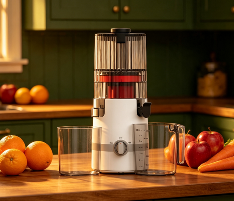 Fresco Smart HJ102B Exprimidor de masticación lenta El viaje de su familia hacia una mejor salud comienza aquí con una chuleta de 135 mm, prensa en frío de 200 W, autolimpieza y bloqueo de seguridad