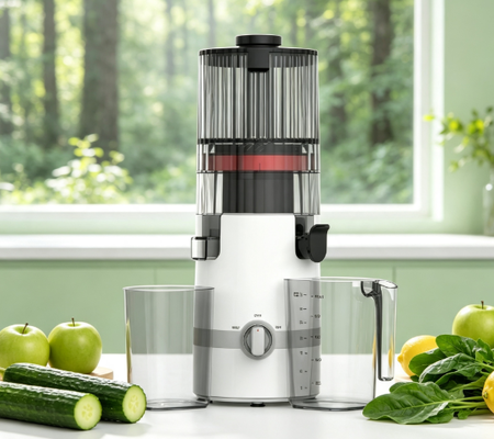 Fresco Smart HJ102B Exprimidor de masticación lenta El corazón de un hogar más saludable con chute de 135 mm, prensa en frío de 200 W, autolimpieza y bloqueo de seguridad inteligente