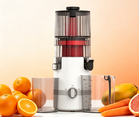 Fresco Smart HJ102B Exprimidor de masticación lenta Nuevo aparato favorito de su cocina con calavera de 135 mm, prensa en frío de 200 W, autolimpieza y bloqueo de seguridad familiar