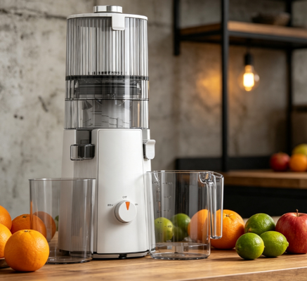 Fresco Smart HJ102A estilo de vida basado en plantas extractor de jugo de masticación lenta extractor amigable para veganos de 200W con una calavera ancha de 135 mm, tecnología de prensa en frío de 55 RPM para una nutrición vegetal natural y pura