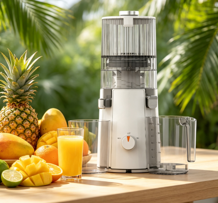 Extractor de jugo lento masticador ecológico Fresh Smart HJ102A – Extractor de prensado en frío de bajo consumo de 200W con tolva ancha de 135 mm, materiales libres de BPA, conservación de jugo fresco de 72 horas, diseño de desperdicio cero de alimentos