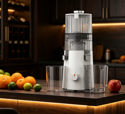 Extractor de jugos lento masticador Smart HJ102A - Extractor de frutas y verduras enteras con componentes libres de BPA, tecnología de prensado en frío de 55 RPM para una máxima retención de nutrientes