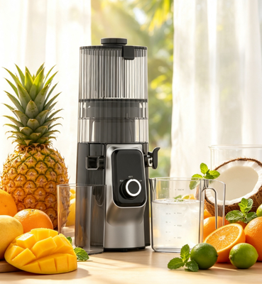 Exprimidora Compacta de Encimera HJ102C, Extractor de Alto Rendimiento para Frutas y Verduras