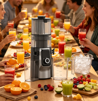 135mm Boca Ancha sin Filtro Juicer Lento HJ102C, Extractor de Jugo de Prensado en Frío de Bajo Ruido Fácil de Limpiar para Uso Diario en el Hogar